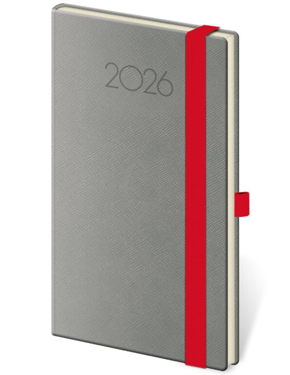 Diáre 2026, pracovné diáre - Vreckový diár New Praga tmavo šedý s gumičkou