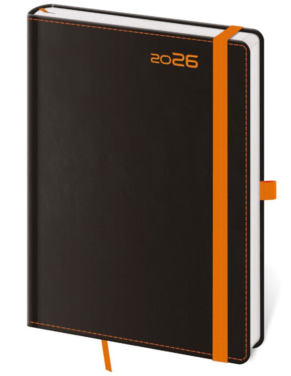 Diáre 2026, pracovné diáre - Týždenný diár B6 Black Orange s pútkom