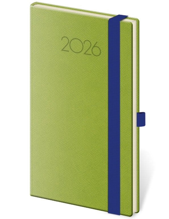 Diáre 2026, pracovné diáre - Vreckový diár New Praga zelený s gumičkou