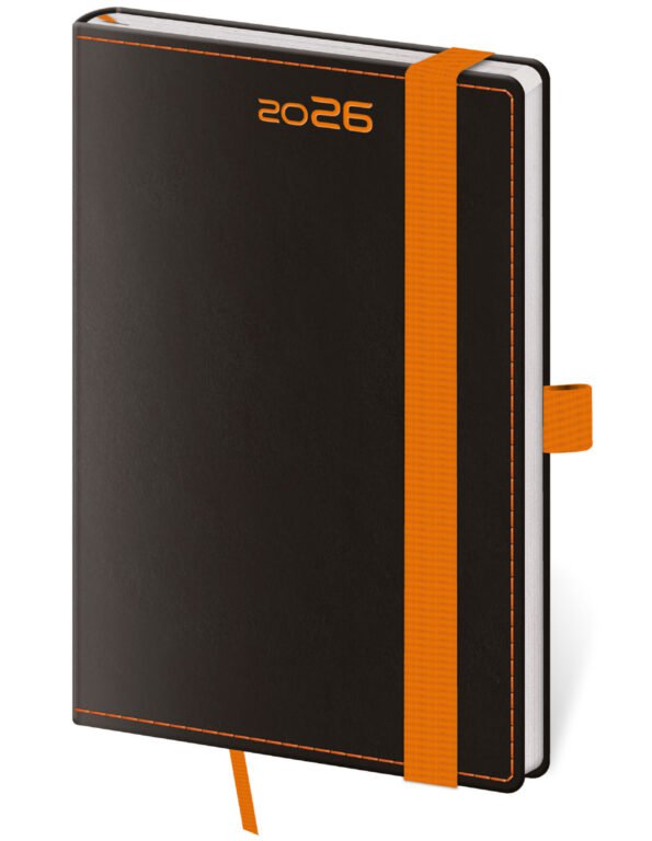 Diáre 2026, pracovné diáre - Vreckový diár Black Orange s pútkom