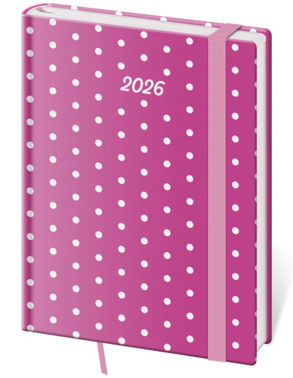 MEMORY (imitace pravé kůže) - Denní diář B6 Vario Pink s gumičkou