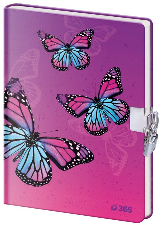 Zápisníky, poznámkové bloky, deníky a notesy - Památník 13x18 cm se zámkem - Butterfly