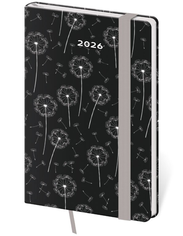 MEMORY (imitace pravé kůže) - Kapesní diář Vario Dandelion s gumičkou
