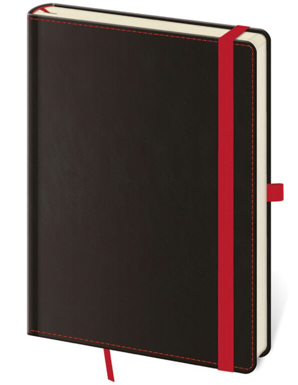 Zápisníky s gumičkou - Tečkovaný zápisník Black Red L (čtverečkovaný)