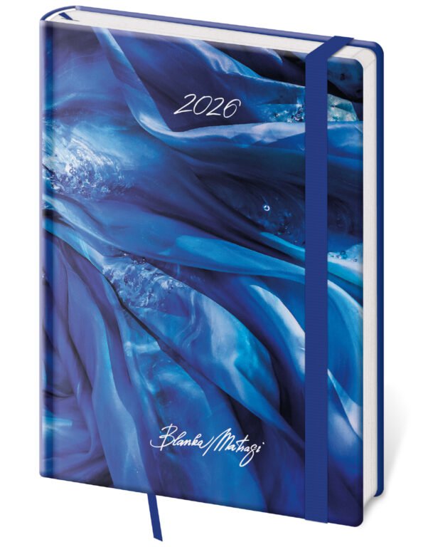 MEMORY (imitace pravé kůže) - Týdenní diář A5 Vario Matragi Blue s gumičkou