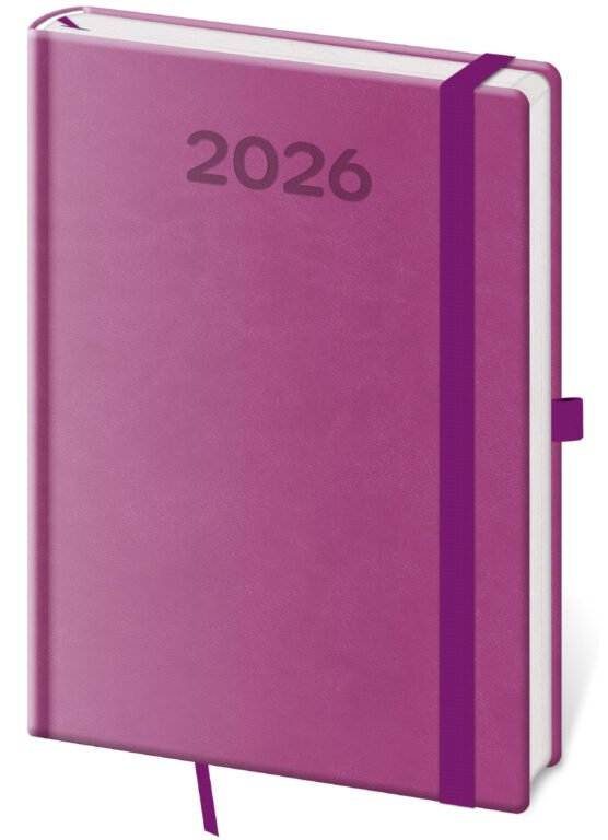 MEMORY (imitace pravé kůže) - Týdenní diář A5 Print Pop fialový
